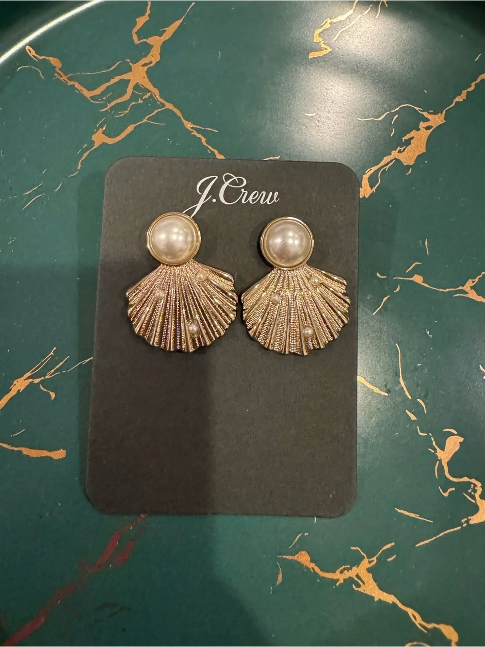 J. Crew Gold Pearl Shell Fan Earrings
